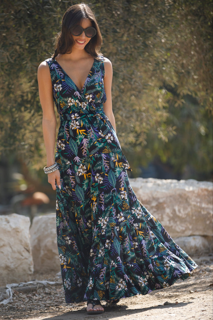 שמלת קארי שחור-פרחוני