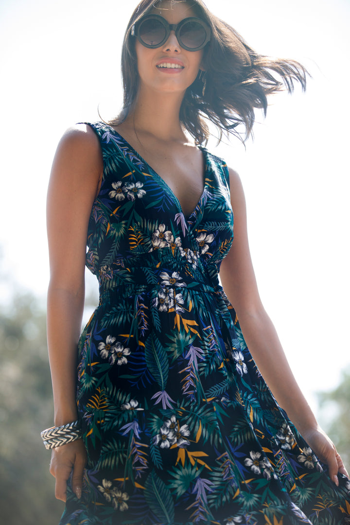 שמלת קארי שחור-פרחוני