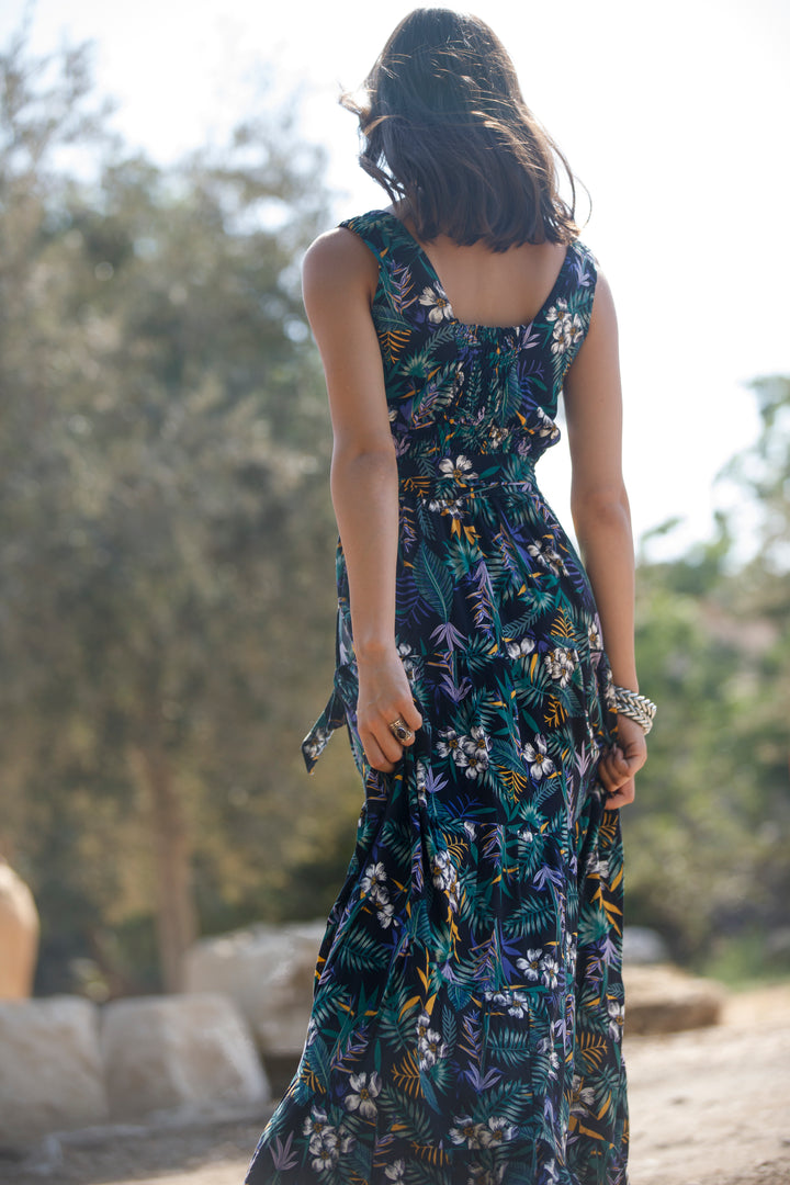 שמלת קארי שחור-פרחוני