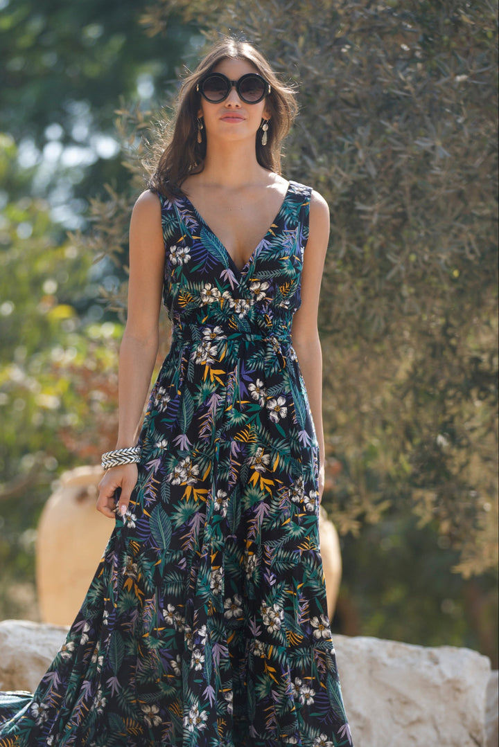 שמלת קארי שחור-פרחוני