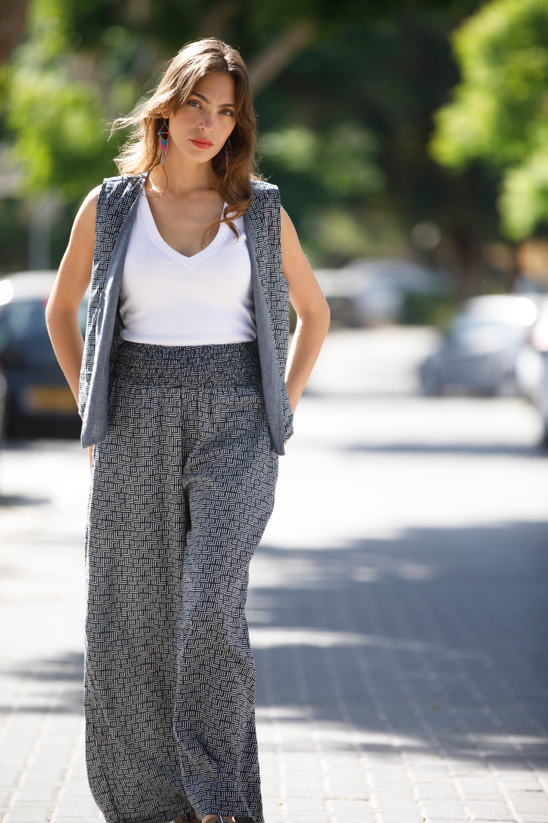 מכנס פולי כחול גאומטרי