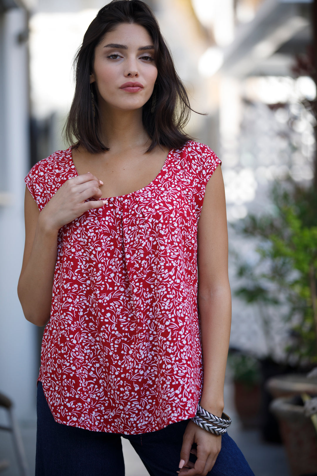 חולצת טניה אוברסייז אדום לבן