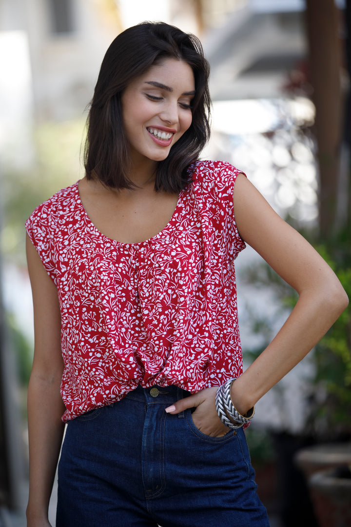 חולצת טניה אוברסייז אדום לבן