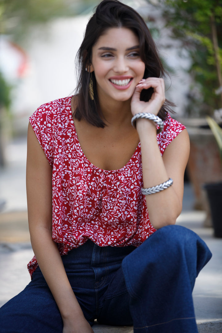 חולצת טניה אוברסייז אדום לבן