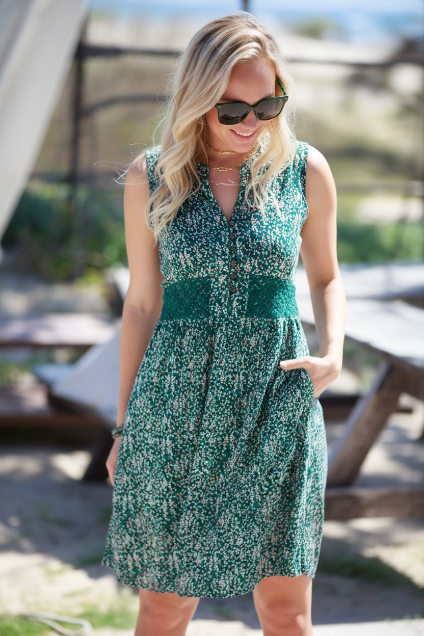 שמלת מנגו קצרה ירוקה