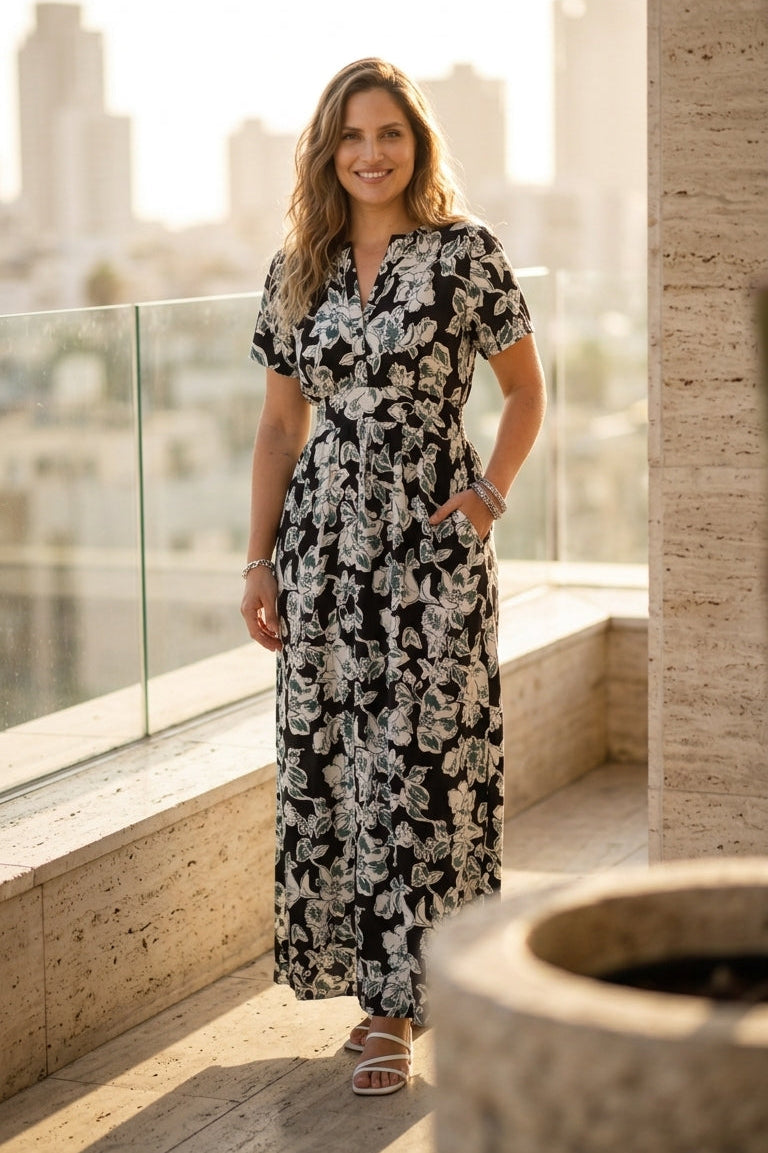 שמלת נינה מקסי שחור לבן