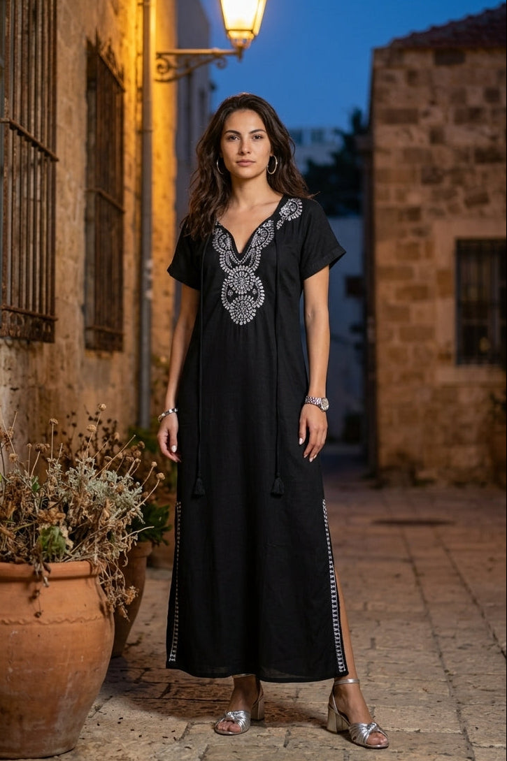 שמלת בתיה גלביה שחור-כסף