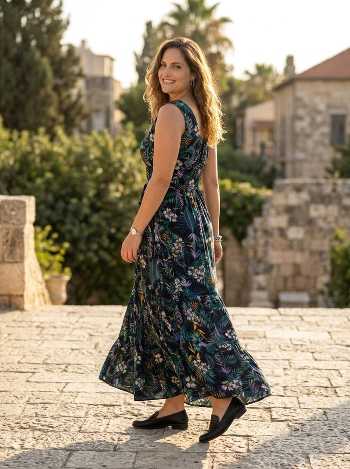 שמלת קארי שחור-פרחוני