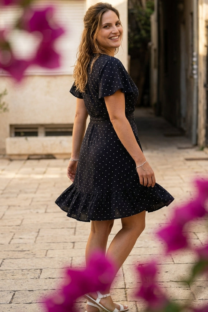 שמלת מעטפת מלודי קצרה כחול כהה
