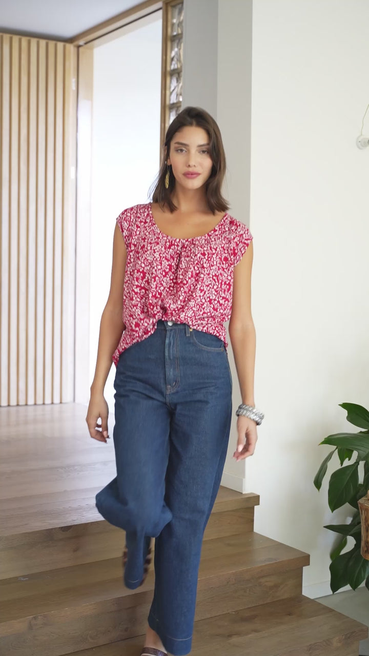 חולצת טניה אוברסייז אדום לבן