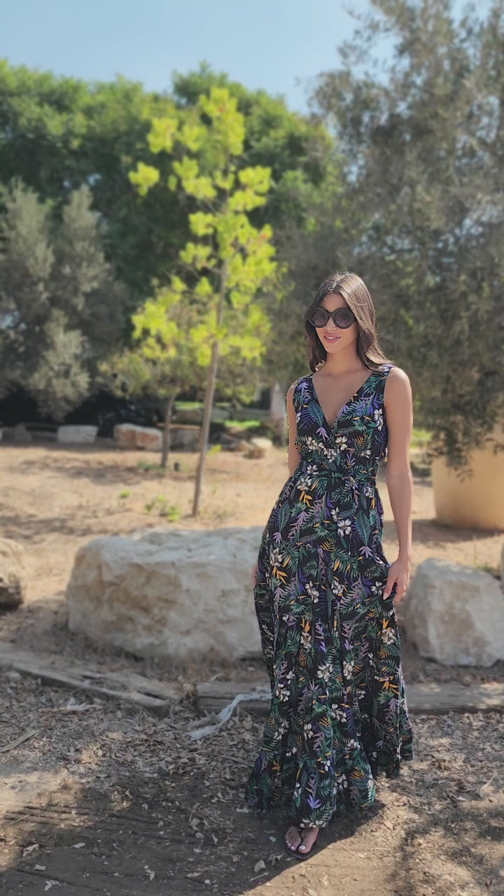 שמלת קארי שחור-פרחוני