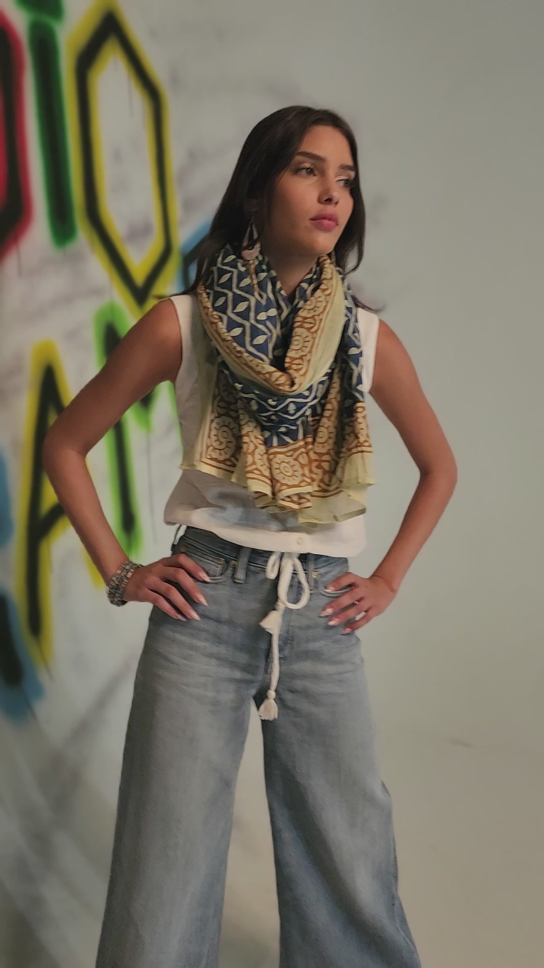 צעיף כותנה פראו - כחול טרקוטה