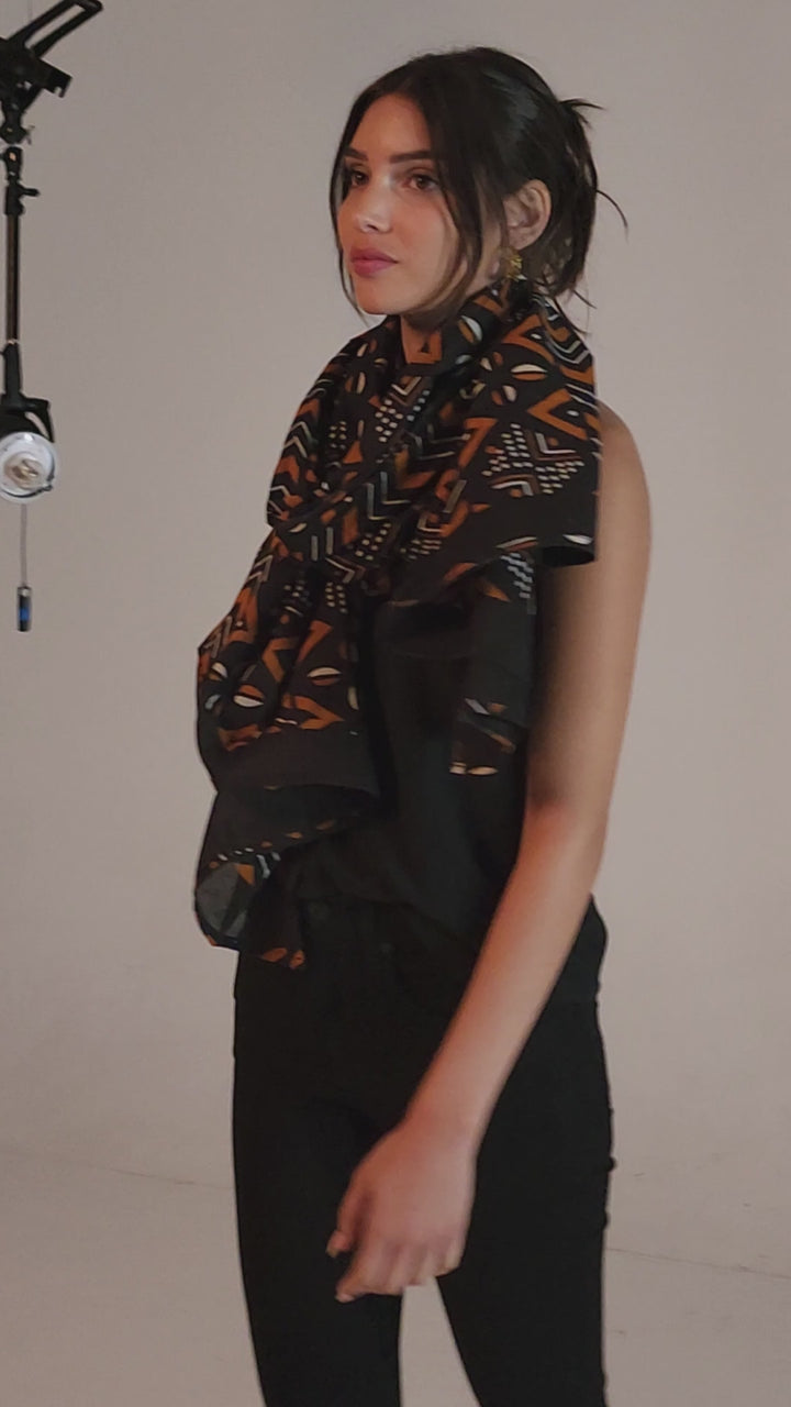 צעיף כותנה פראו - שחור חום בוהו